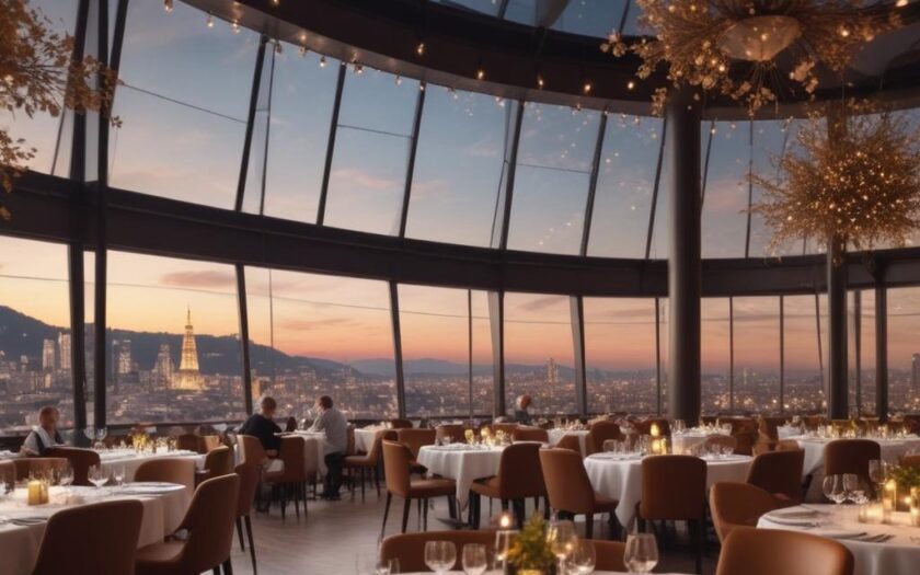 Панорамный ресторан с гастрономическими шоу предлагает кулинарные программы и панорамные виды